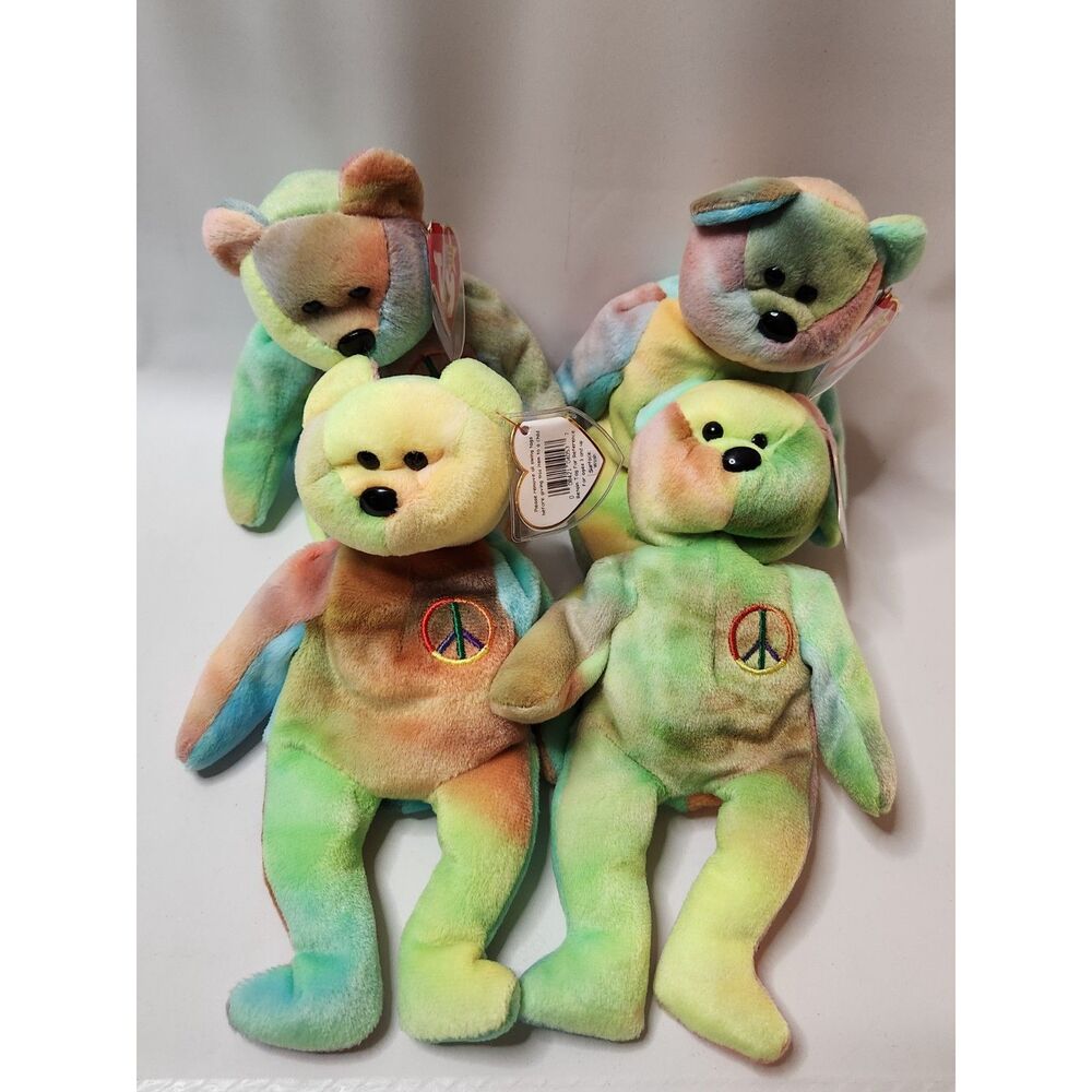 1996 Ty Beanie Baby Peace Bear Lot of 4 Tie-Dye